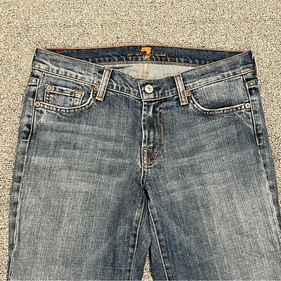 7 For All Mankind Jeans Womens Size 29 Blue Crop Bootcut Denim Rhinestone - Picture 2 of 14
